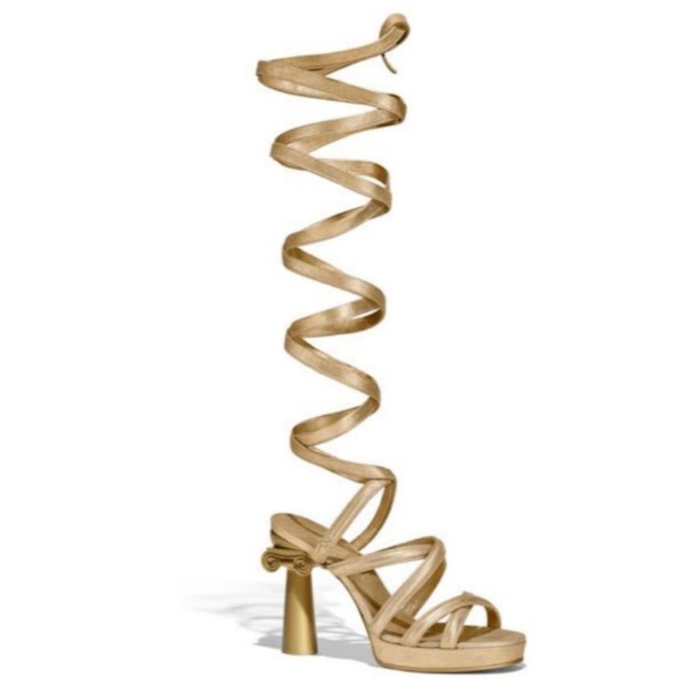 Gold Spiral Lace-Up High Heel Sandals